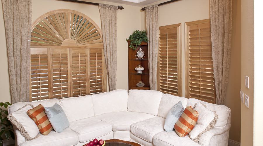 Arched Ovation Wood Shutters In Sacramento Living Room